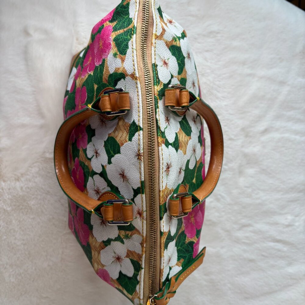 Dooney & Bourke Pink & White Pansy Flower Design With Basketweave Satchel - Picture 6 of 16